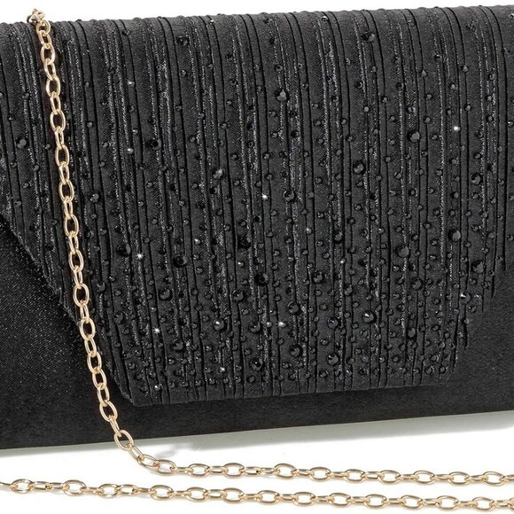 Brand New Satin Black Rhinestone Evening Clutch (78 chars) - Picture 3 of 8